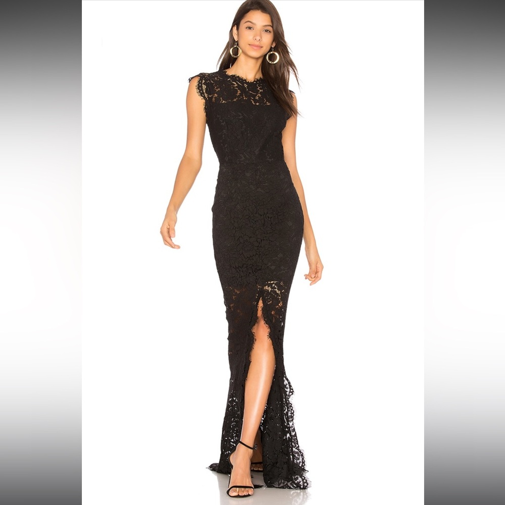 LIKE NEW—$498 RACHEL ZOE, Sz. 0
Long Black Lace Dress w/ Open Back & Front Slit